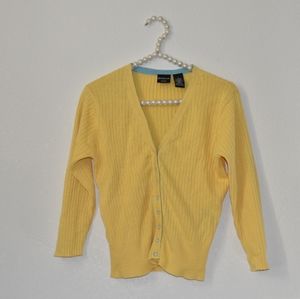 Y2K Yellow Ribbed Snap Button Cardigan